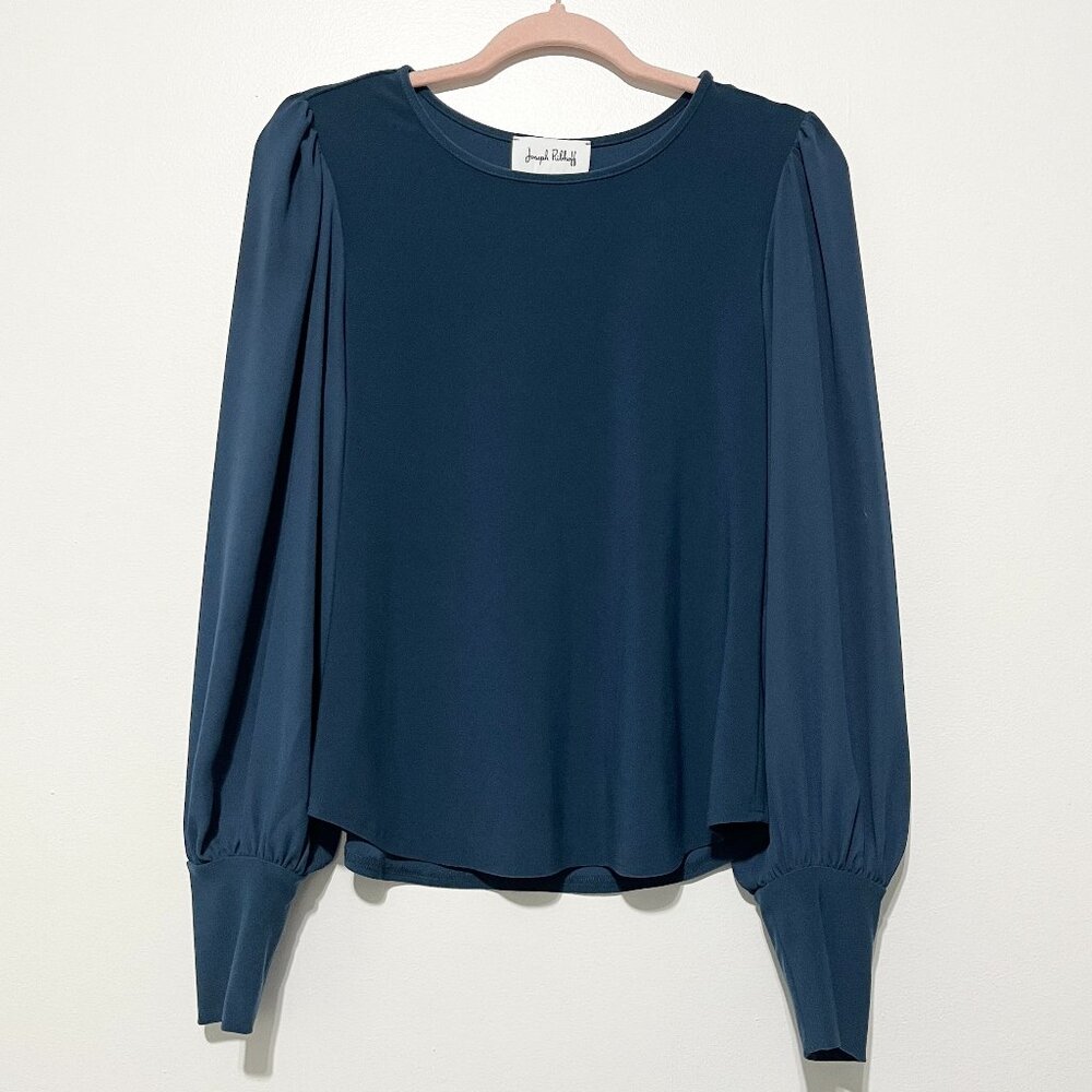 Joseph Ribkoff Womens Balloon Sleeve Blouse 8 Blue Mature Office Professional